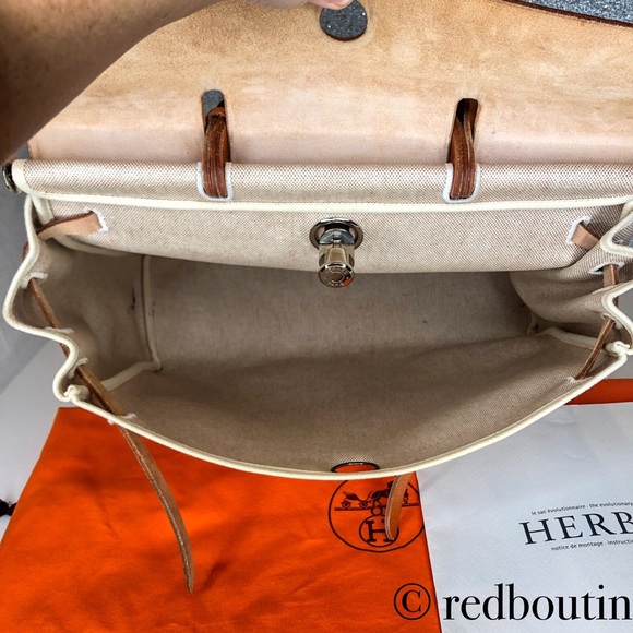HERMES Natural Toile/Tan Leather Herbag MM 2-in-1 - Picture 5 of 8